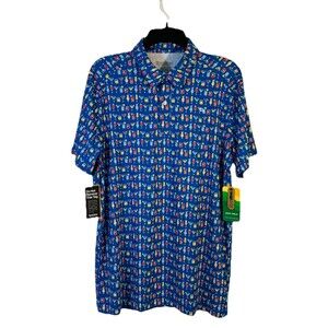 Tipsy Elves NWT Men’s M Golf Polo Shirt Cocktail Drinks Overall Print Blue